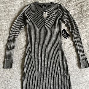 Express gray and black long sleeve body con mini